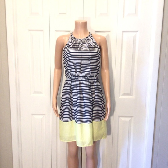 Old Navy Womens Navy & Yellow Striped Sleeveless Fit And Flare Dress Size Small - Picture 2 of 8